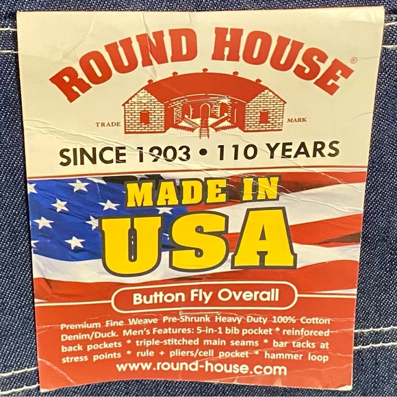 NEW Round House Denim Bib Overalls Men’s Size 50x34 100% Cotton Made in USA - Picture 12 of 13